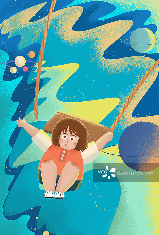 星空秋千女孩儿图片素材