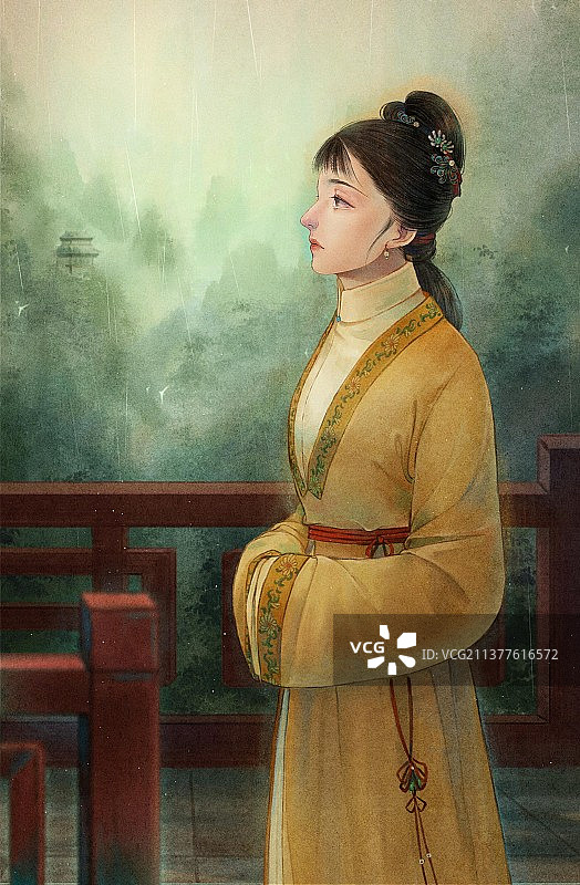 红楼梦金陵十二钗人物古风插画——贾惜春图片素材