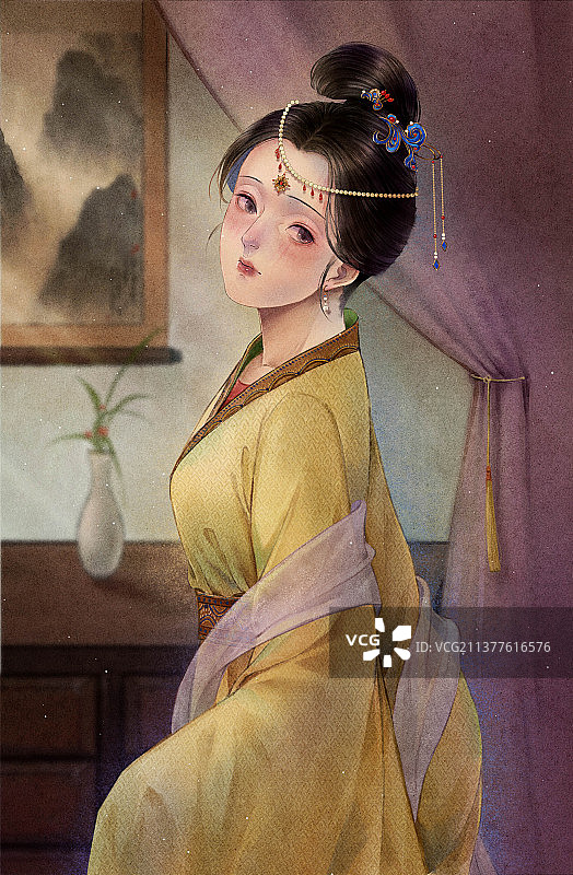 红楼梦金陵十二钗人物古风插画——秦可卿图片素材