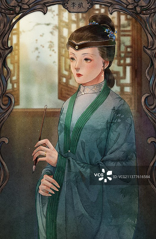 红楼梦金陵十二钗人物古风插画有框——李纨图片素材