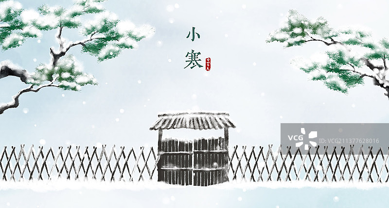 小寒节气中国风插画图片素材