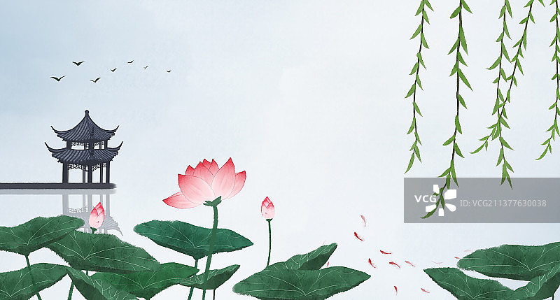 大暑二十四节气中式插画图片素材