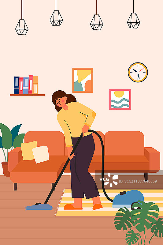 居家劳动打扫卫生的女人矢量插画图片素材
