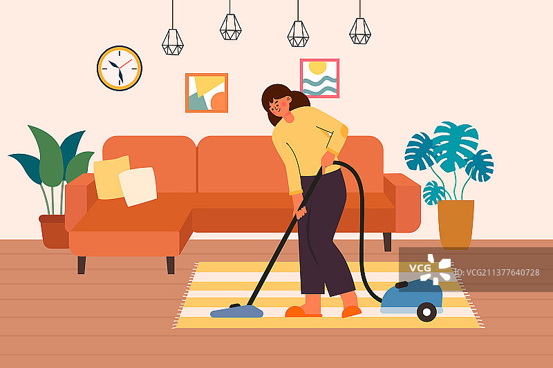居家劳动打扫卫生矢量插画图片素材