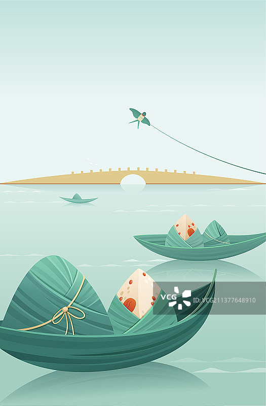 端午节桥风筝竖版图片素材