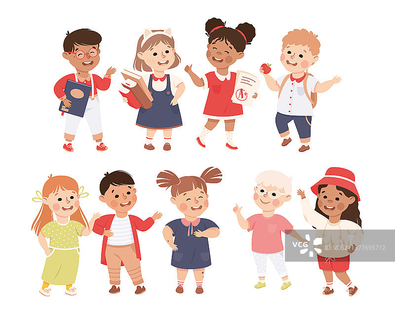 小男孩和女孩站着交谈图片素材