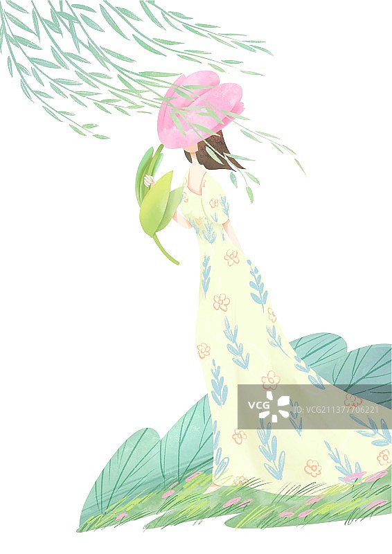 微风中拿鲜花的女孩图片素材