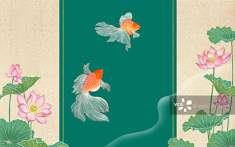 国风金鱼荷花图图片素材