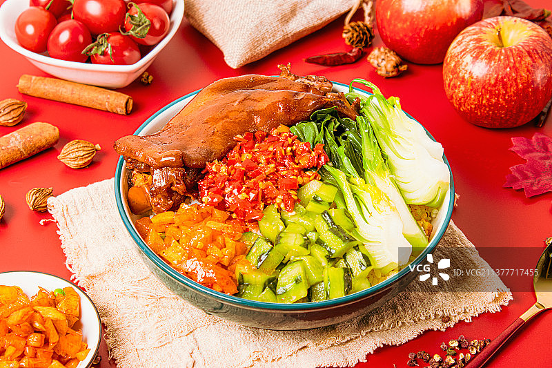 卤猪蹄套饭图片素材