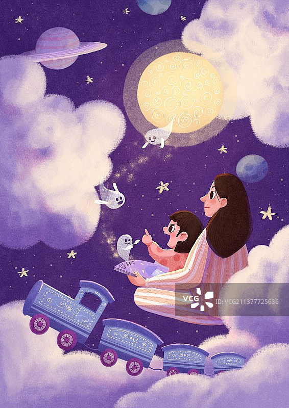 世界阅读日亲子阅读温馨插画图片素材