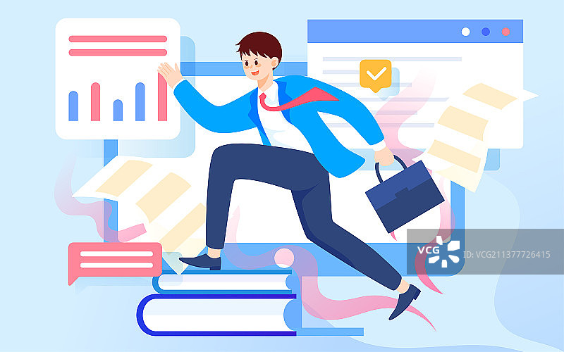 人物上班工作迟到奔跑插画招聘面试活动海报图片素材