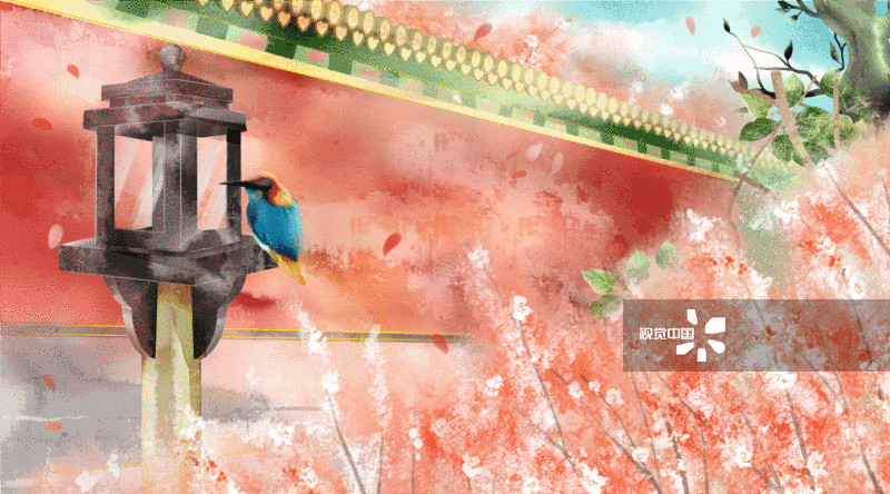 春天中国风故宫风景插画-GIF动图图片素材