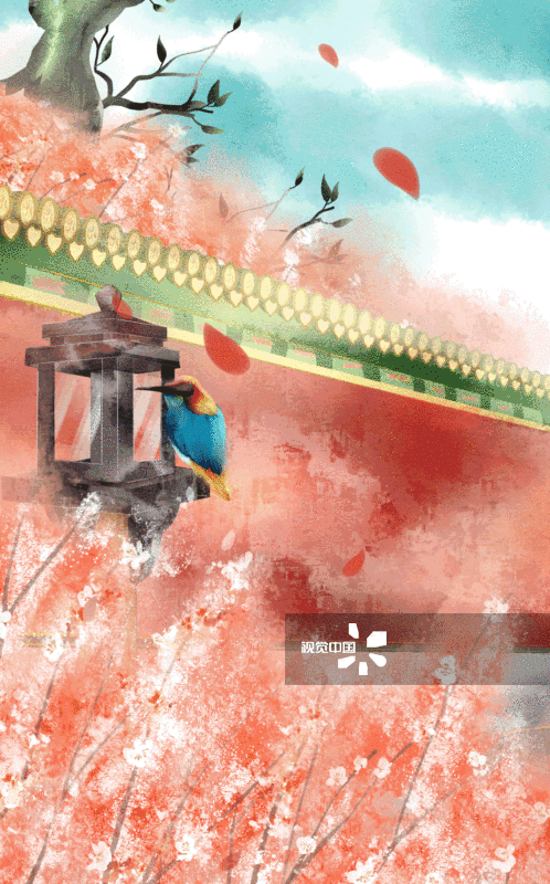 春天中国风故宫风景插画-GIF动图图片素材