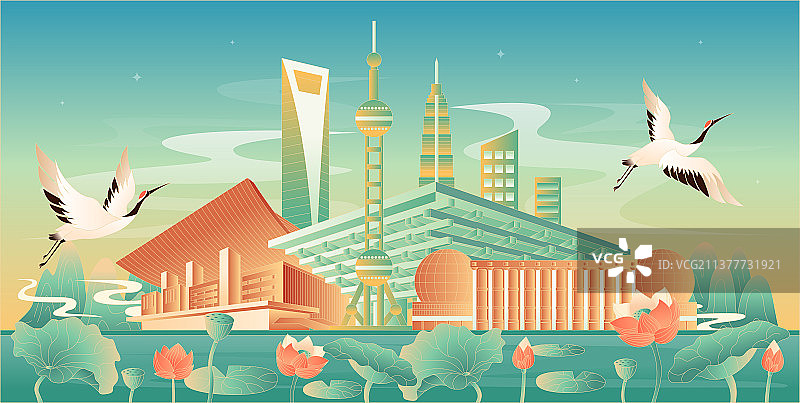 国潮风上海插画图片素材