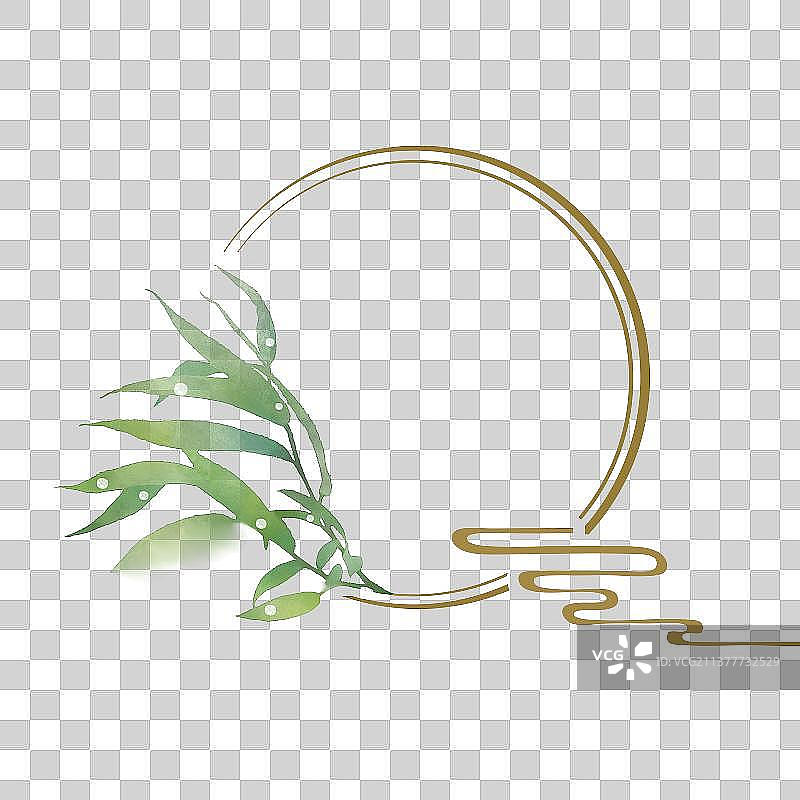 绿色植物叶子中式圆形边框图片素材