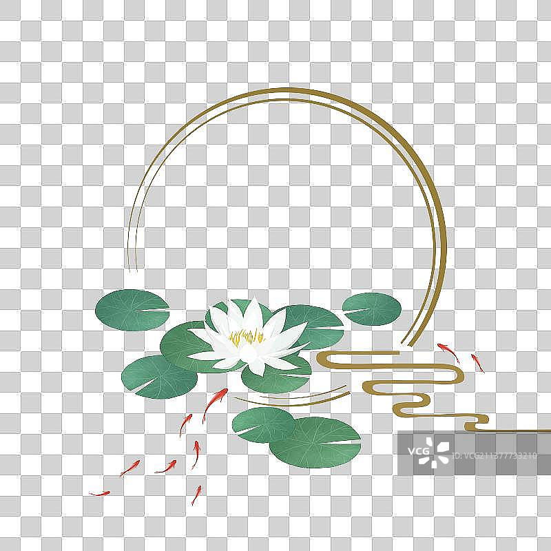 白色莲花圆形中式边框图片素材