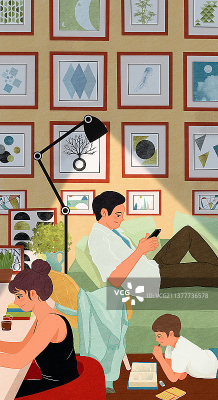 一家三口居家隔离居家温馨生活图片素材