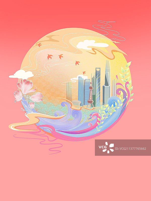 插画上海城市图片素材