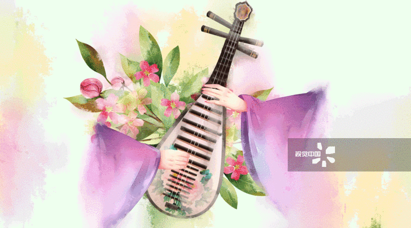 中国风弹琵琶插画-GIF动图图片素材