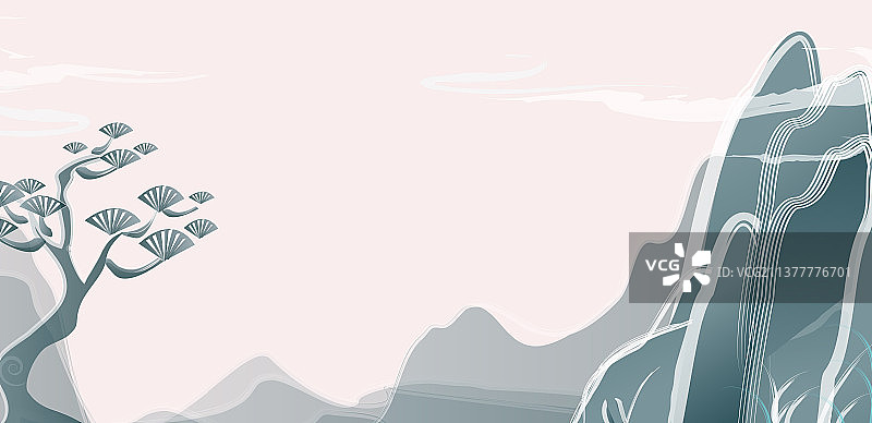 东方唯美的山水画背景插画图图片素材
