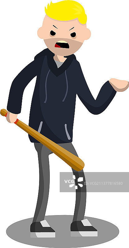 手持棒球棒勒索钱财的男人图片素材