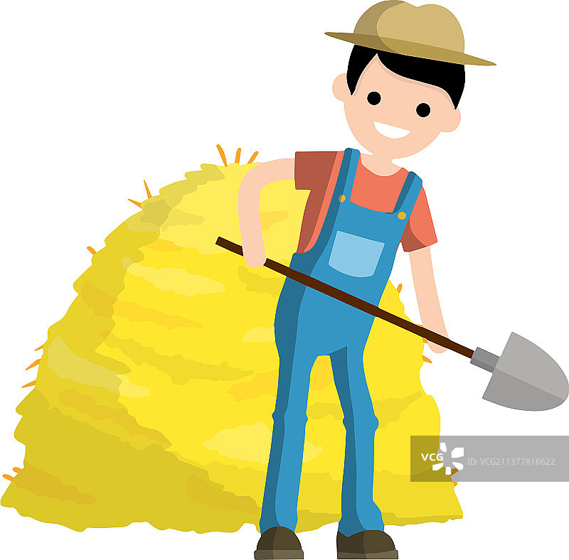 在村庄里拿着铲子的男人图片素材