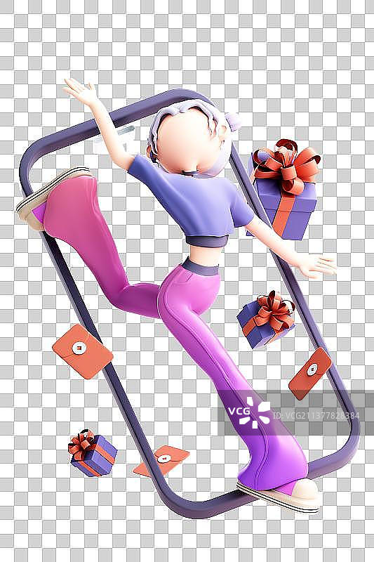 3D渲染的可爱卡通女孩图片素材