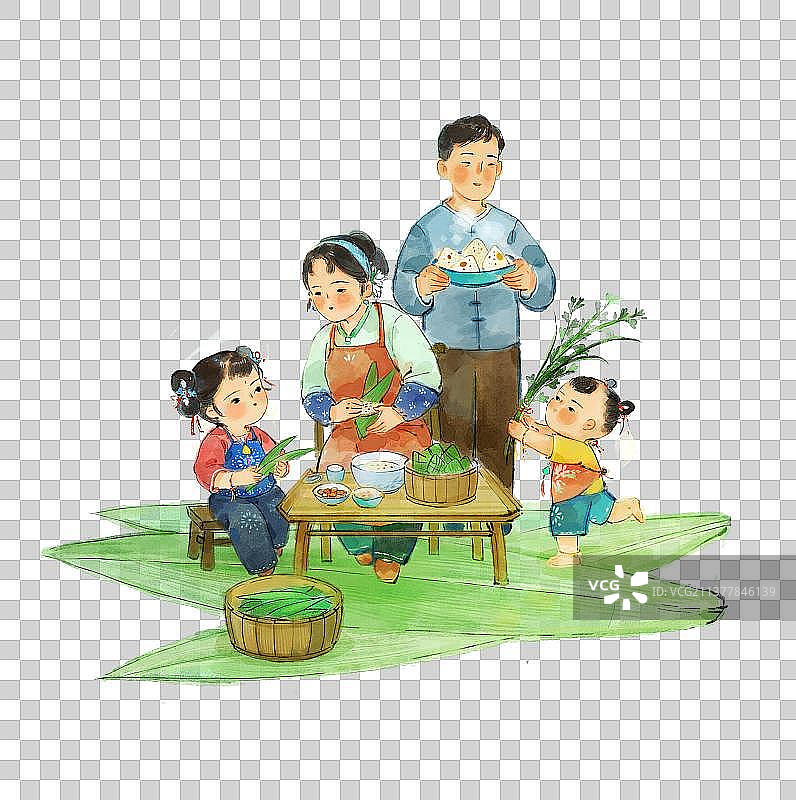 端午节一家人包粽子图片素材
