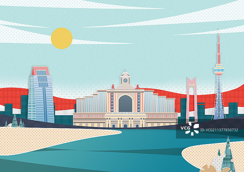 长春市白天插画图片素材