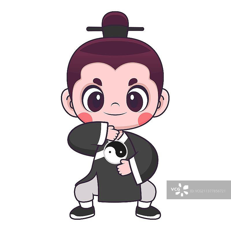练太极拳卡通人物矢量插画图片素材