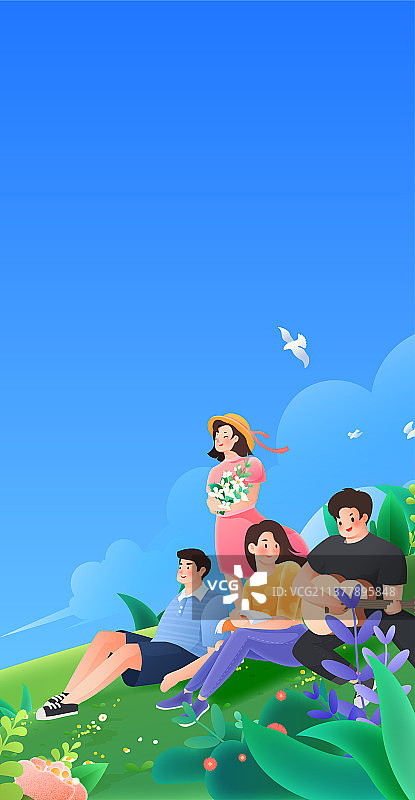 青年节的情侣插画海报图片素材