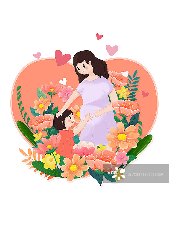 母亲节甜蜜母女插画海报图片素材