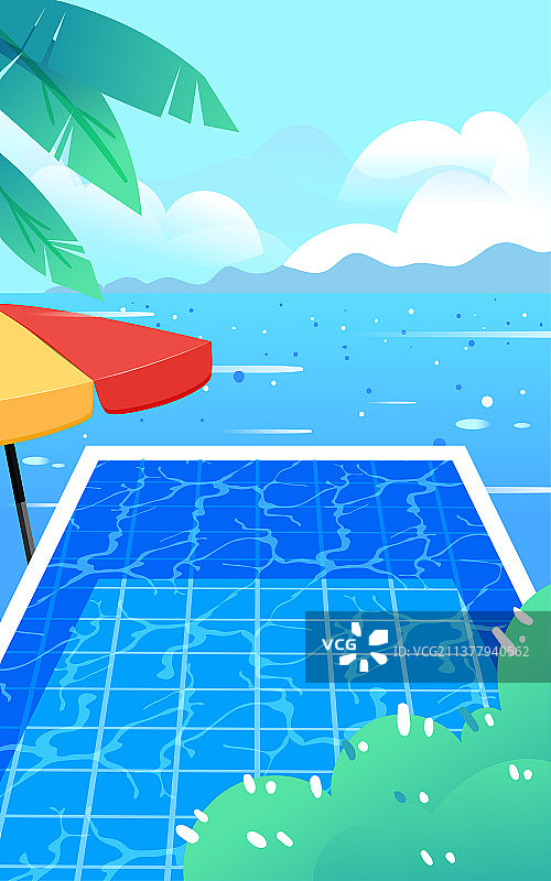 夏天网红景点游泳拍照插画立夏节气海边海报图片素材