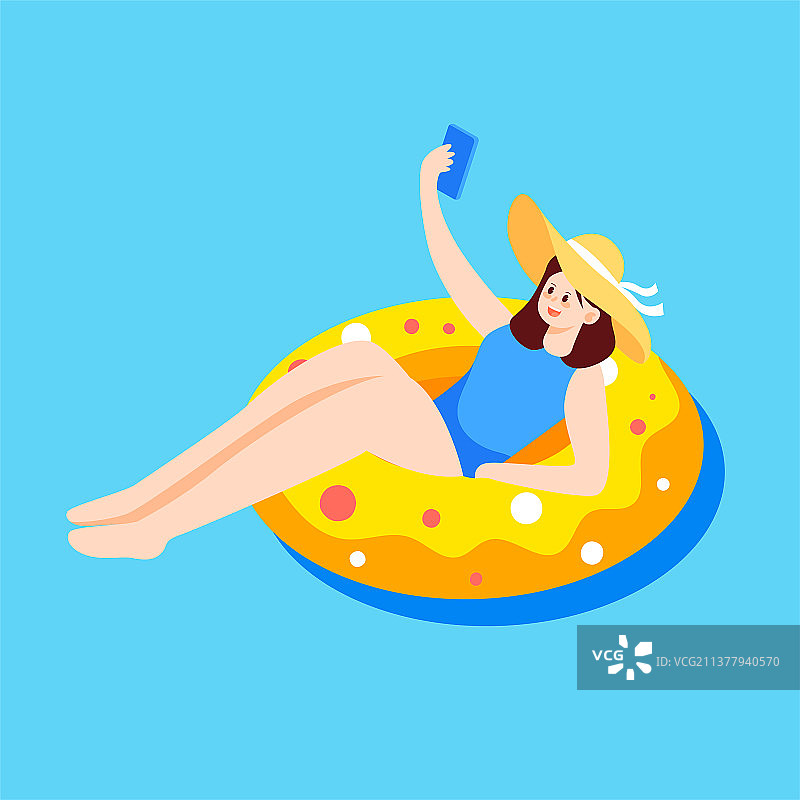 夏天网红景点游泳拍照插画立夏节气海边海报图片素材