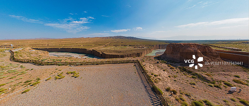 甘肃省嘉峪关市长城第一墩文物景区全国重点文物保护单位讨赖河墩风光航拍图片素材