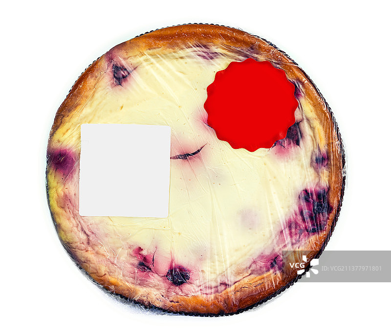 酸奶油樱桃派，聚乙烯包装带标签图片素材