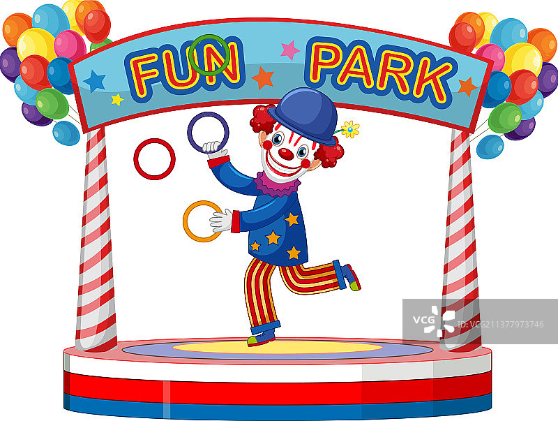 小丑在白色背景的舞台上表演图片素材