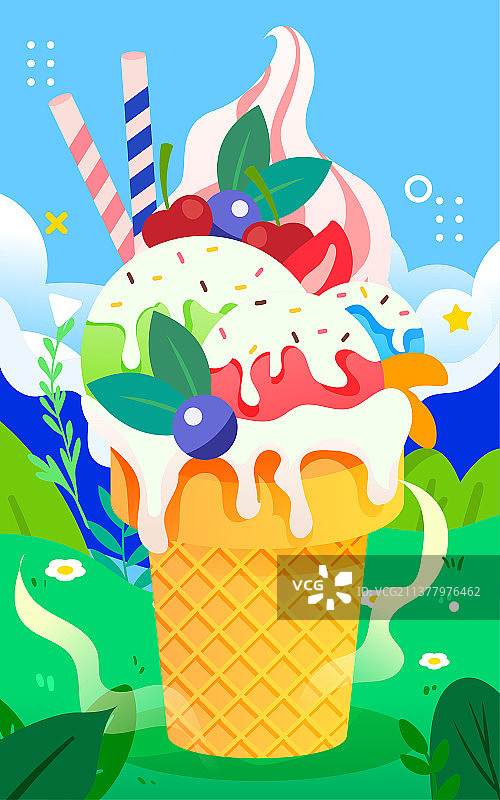 夏天美食冰淇淋插画立夏节气解暑降温海报图片素材