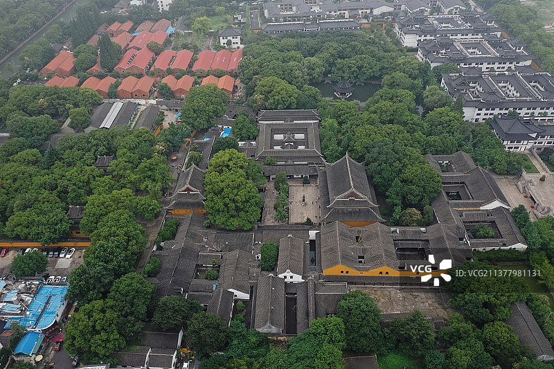 苏州西园寺航拍图片素材