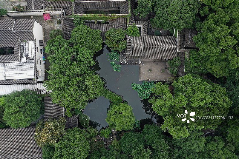 苏州园林留园航拍图片素材
