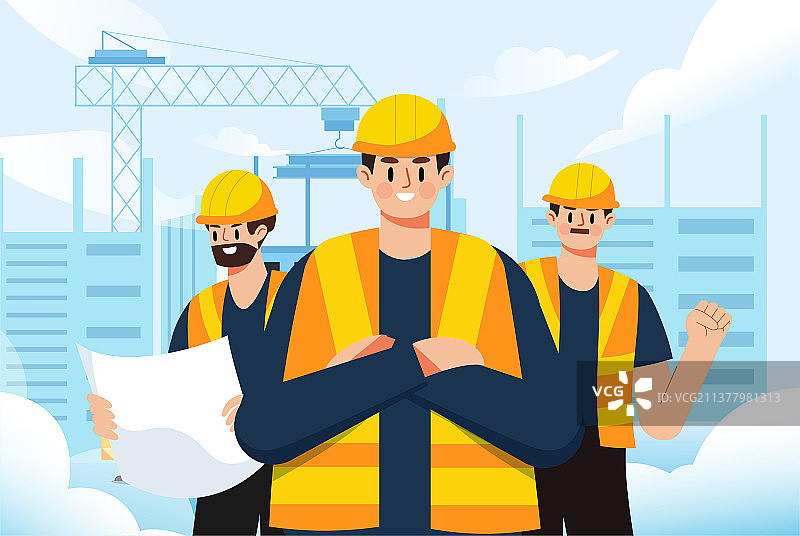 建筑工人插画图片素材