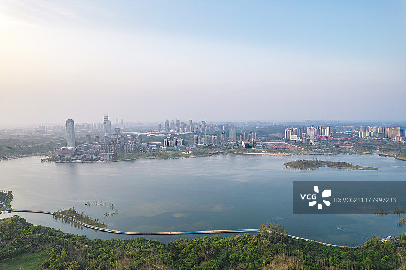 航拍成都天府新区城市公园图片素材