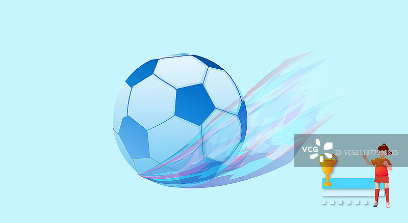 足球和奖杯在渐变色背景插画图片素材