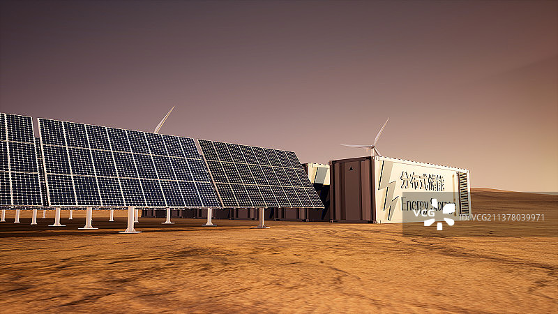 太阳能，光伏，储能，风力发电，沙漠，能源，碳中和图片素材