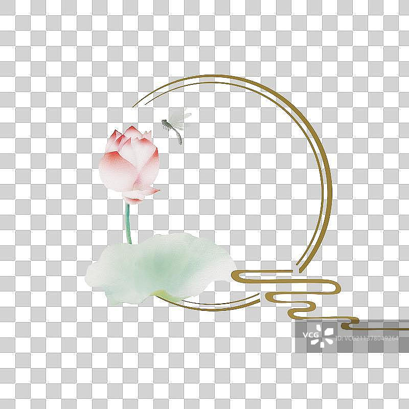 中式荷花圆形边框图片素材