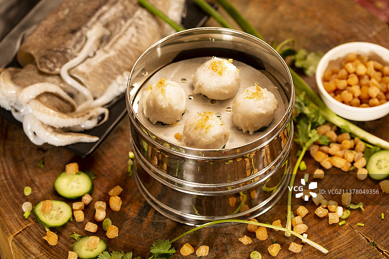 墨鱼扇贝丸子和原材料图片素材