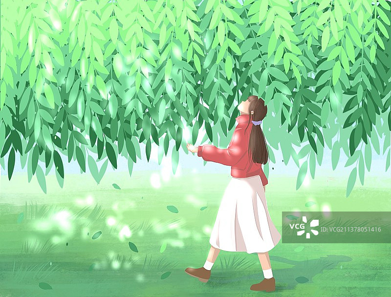 树下的白裙子女孩图片素材