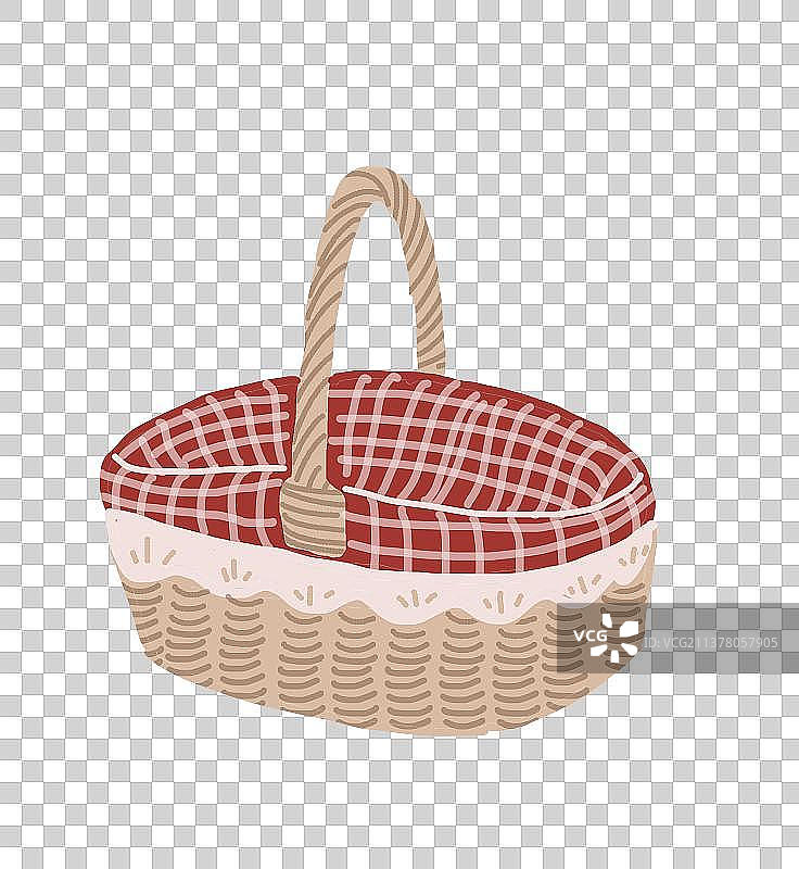 野餐春天元素插画红色格子布野餐篮子图片素材
