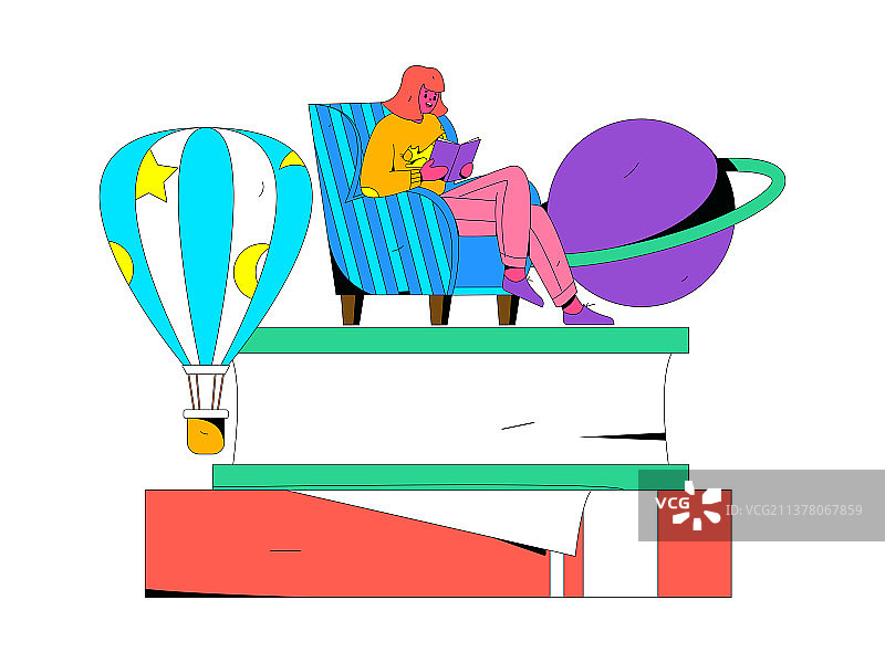 阅读的人物扁平矢量概念运营插画图片素材