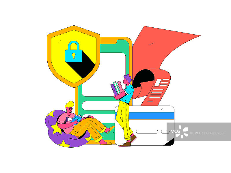 网络支付安全人物扁平矢量概念运营插画图片素材